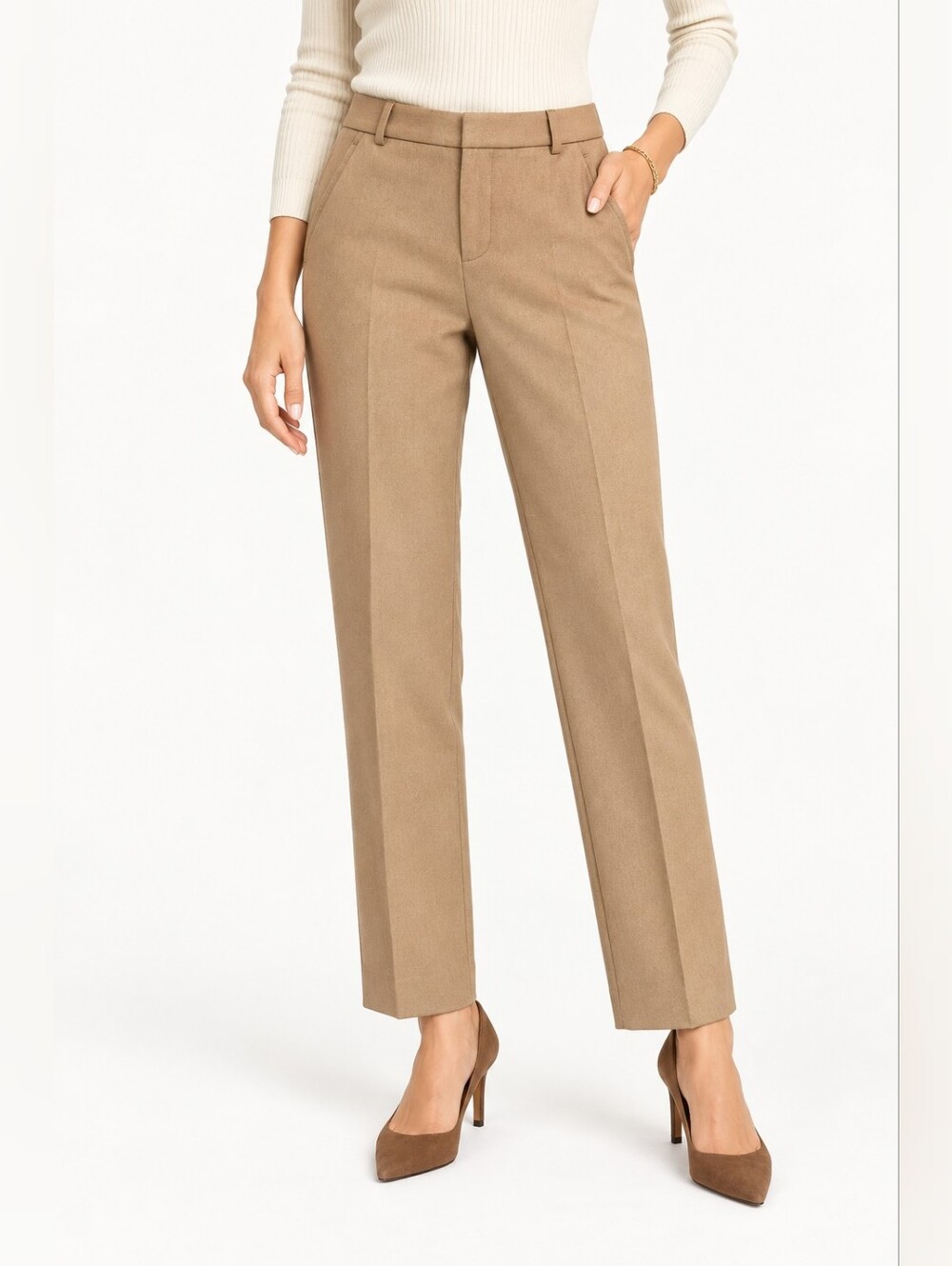 Banana Republic Ryan Camel Slim Straight Dress Pants Petite Work Trousers 8P